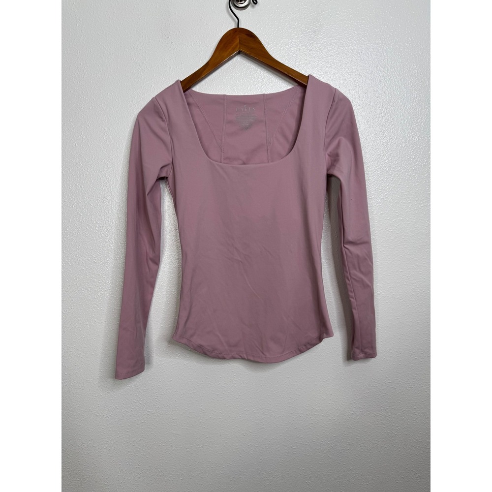 Cakes Body Women‎ Pink Square Neck Long Sleeve Athletic Top Built-in Bra Small